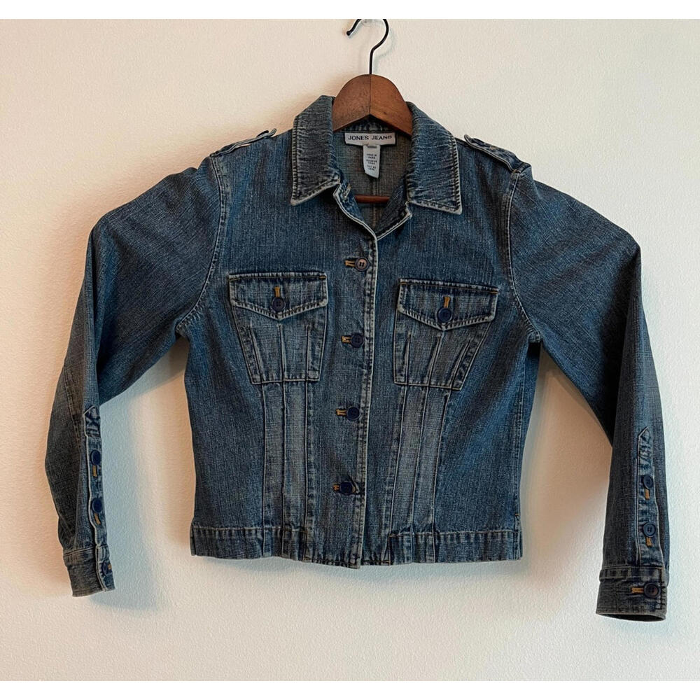 Jones Jeans Womens Jacket 6 Blue Button Up Medium Wash Long Sleeve Cotton EUC